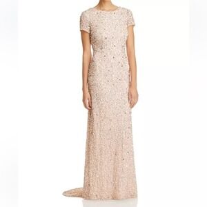 Adrianna Papell NWT Size 10 Blush‎ Sequin Maxi Dress with Cap Sleeves